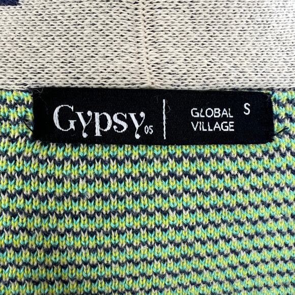 Gypsy 05 Global Village Green Cream Long Sleeve Open Fringe Cardigan Sweater S - Picture 7 of 9